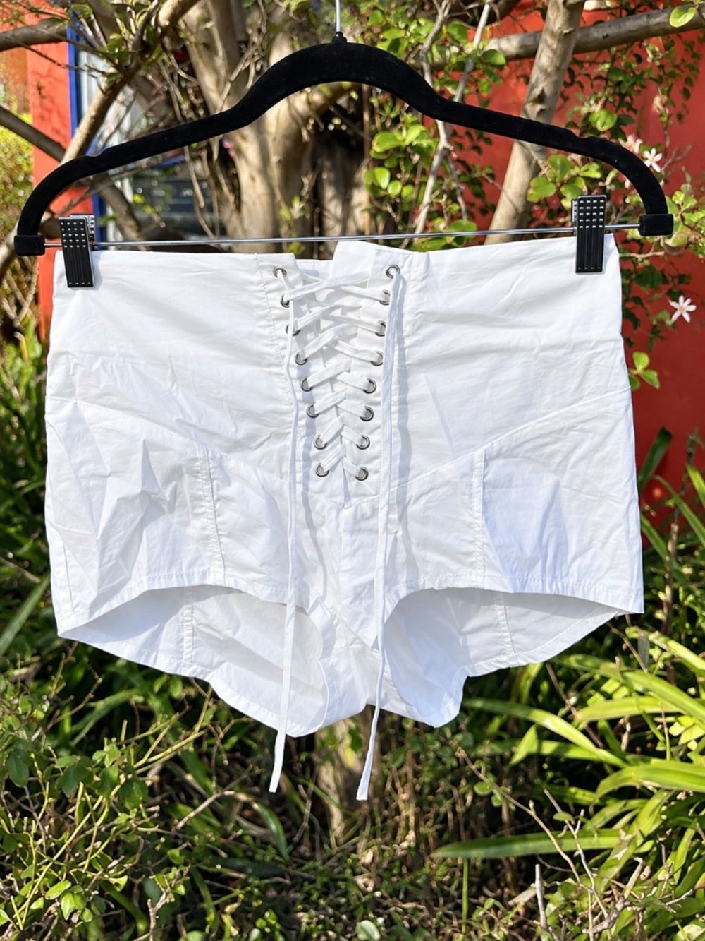 Serpenti White Corset Lace-Up High Waisted Micro Shorts